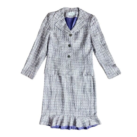Le Suit Women's Size 10 Purple Tweed Textured Three-Button Peplum Skirt Suit